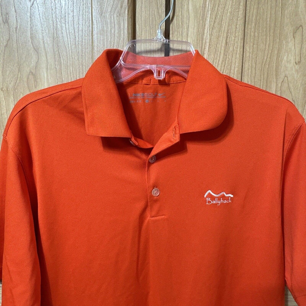 Men's NIKE GOLF Dri-Fit Tour Performance Polo Medium Orange Ballyhack Logo